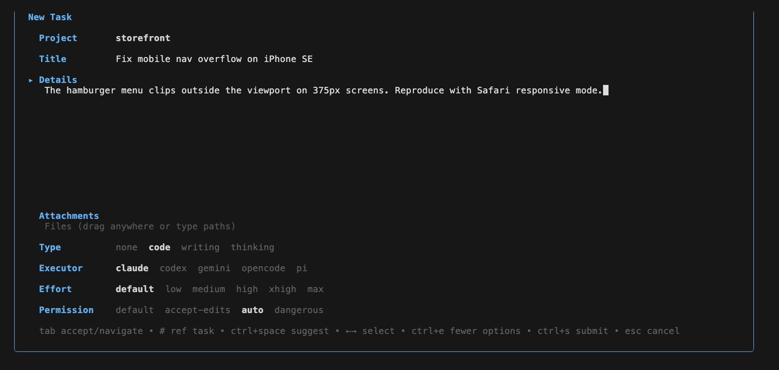 Creating a new task in TaskYou